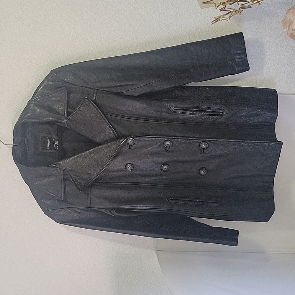Colebrook & CO. Womens Black Double Breasted Leather Jacket Size M Classic